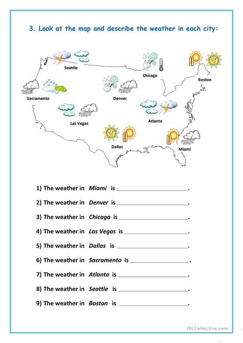 The weather worksheet - Free ESL printable worksheets made by teachers Climate And Weather Worksheet, Morning Warm Up Worksheets, Weather Worksheets 2nd Grade, Weather And Seasons Worksheet, Weather Conditions Worksheet, Weather Worksheets For Kids, Weather Esl, Live Worksheet, Weather For Kids