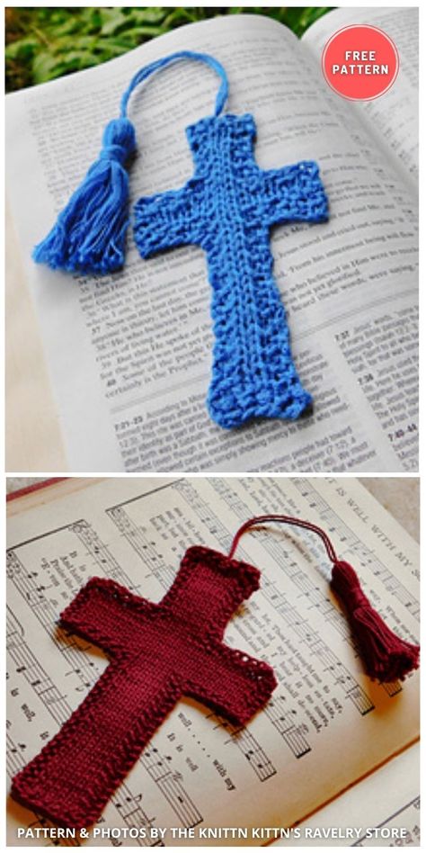 6 Free Easy Knitted Cross Patterns For Easter. 6 Free Easy Knitted Cross Patterns For Easter curated by The Knit Crew. Bookmark Crochet Tutorial, Easy Crochet Bookmarks, Bookmark Easy, Bookmarks Ideas, Knit Christmas Ornaments, Cross Bookmark, Bookmark Crochet, Crochet Bookmark Pattern, Crochet Bookmark