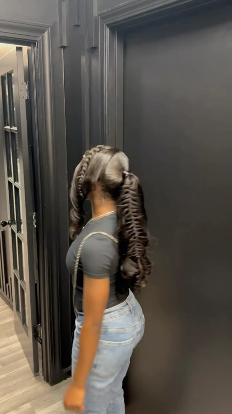 @Arianalexisss | Mid high ponytail w/ feather braids & bang 😍🔥 | Instagram High Ponytail With Two Bangs, Two High Braided Ponytails, Bang With Ponytail, Mid High Ponytail, Feather Braids, Curled Bangs, Curled Ponytail, Bangs Ponytail, Mommy And Baby Pictures