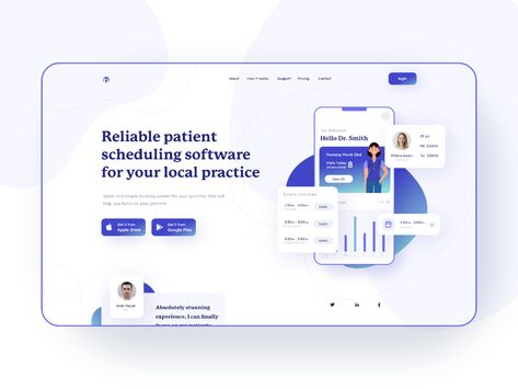 Landing page hero exploration - patient scheduling software by Kuba Zelichowski on Dribbble Analytics Design, Ux Design Portfolio, Web Design Websites, Ui Ux 디자인, Android Design, Social Media Branding Design, Scheduling Software, App Landing Page, Ui Design Website