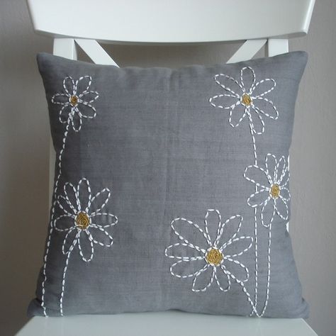 Sukan / Hand Embroidered-Pillow Cover-16x16 Cushion Embroidery, Hand Embroidered Pillows, Embroidered Pillow Covers, Sashiko Embroidery, Cushion Cover Designs, Pola Kristik, Pola Sulam, Sewing Stitches, Japanese Embroidery