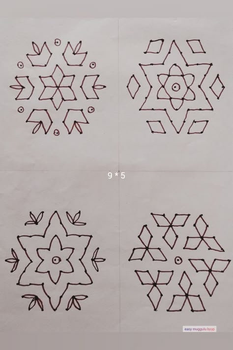 Dot Details : 9 - 5 [interlaced dots] Click link for this rangoli tutorial video Rangoli Tutorial, Rangoli Drawing, Daily Rangoli Designs, Indian Traditional Art, Simple Rangoli With Dots, Kolam Dots, Easy Muggulu, Pattern Design Drawing, Easy Rangoli Designs Videos