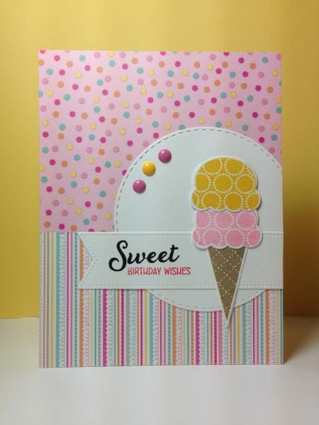 Card Ideas Using Patterned Paper, Ice Cream Cone Cards, Summer Birthday Cards, Cricut Birthday Cards, Food Cards, Birthday Card Craft, Birthday Treat, Bday Cards, Crafts Cards