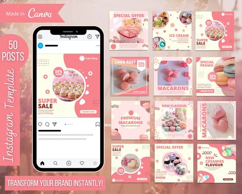 Boost your bakery's brand with these Canva templates Instagram post designs!  Perfect for bloggers & businesses, these fully customizable templates let you easily edit text, fonts, and images to match your brand.  Reuse them endlessly – a seamless, time-saving solution for consistent, engaging social media. Bakery Instagram Post, Bakery Social Media, Pastel Bakery, Bakery Instagram, Canva Templates Ideas, Canva Templates Instagram Post, Canva Templates Free, Aesthetic Canva Templates, Me Template