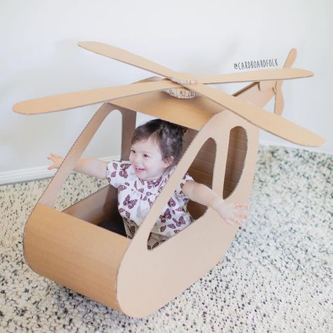 Kathryn on Instagram: “Cardboard Helicopter!⠀ ⠀ After having so much fun with our jumbo cardboard plane I though it would be fun to make a helicopter to zoom…” Cardboard Helicopter, Cardboard Plane, Helicopter Craft, Cardboard Airplane, Helicopter Birthday, Baby Activity Board, Airplane Kids, Cardboard Toys, Birthday Party Decorations Diy