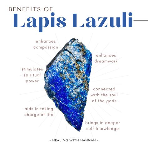 Today, we're focusing on the healing properties of Lapis Lazuli. This powerful stone is one of the oldest ones known to humankind. It has been used by healers, priests, royalty and shamans, for power, wisdom, stimulating psychic abilities and enhancing inner wisdom. It is a stone that represents universal truth. And on top of all of that, it helps to relieve stress to bring in more peace and serenity. #crystals #lapislazuli #crystalhealing Lapis Lazuli Stone Aesthetic, Lapis Lazuli Meaning Crystals, Crystals To Enhance Psychic Abilities, Lapis Lazuli Properties, Lapis Lazuli Benefits, Chakra Herbs, Healing Stones Meanings, Crystals 101, Witch Info