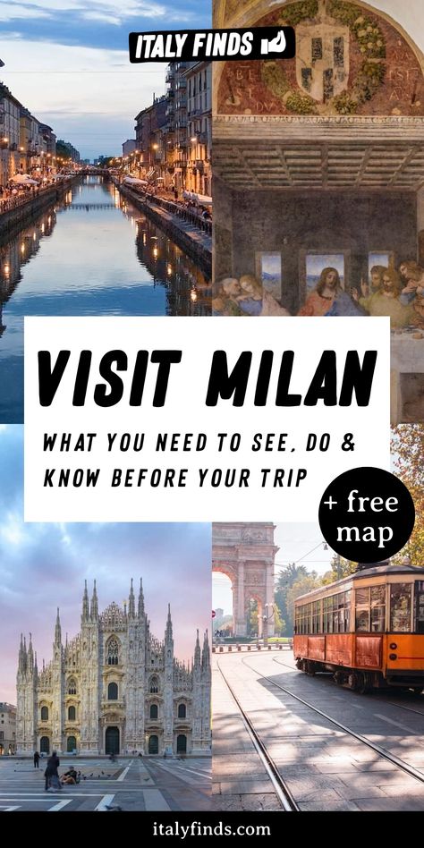 Collage of Milan's highlights, including a canal view, The Last Supper, the Duomo, and a tram near the Arch of Peace. Milan Nightlife, Best Hotels In Milan, Milan Travel Guide, Milan Travel, Milan Hotel, Milan Cathedral, Galleria Vittorio Emanuele Ii, Historic Landmarks, Train Route