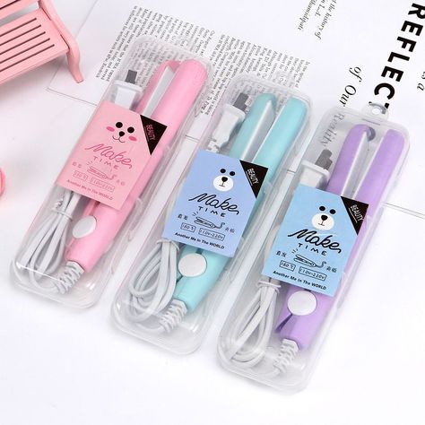 Cartoon Hair Straightener Splint Mini Student Small Power Girl Air Fringe Curler For Curling Or Straightening Electric Hair Straightener Mini Straightener, Flat Iron Tips, Flat Iron Waves, Mini Hair Straightener, Hair Straightener And Curler, Flat Iron Curls, Tape Pattern, Strip Pattern, Cartoon Hair