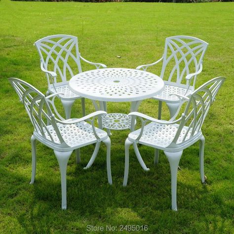 Cast Iron Garden Furniture, Cast Aluminum Patio Furniture, Aluminum Patio Furniture, Metal Chair, Iron Chair, Table Umbrella, Table Outdoor, Garden Chair, Balcony Furniture