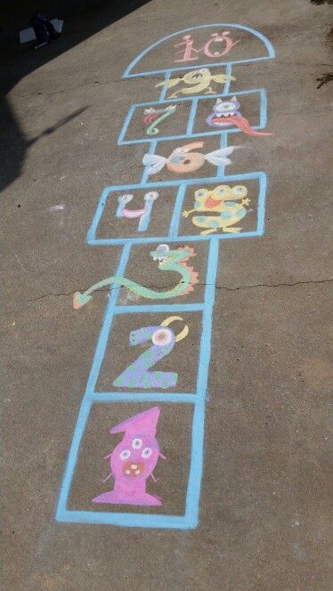 Monster Hopscotch! Creative Hopscotch Ideas, Halloween Hopscotch, Hopscotch Ideas, City Murals, Backyard Upgrades, Monster 1st Birthdays, Playground Games, Kid Friendly Halloween, Parties Ideas