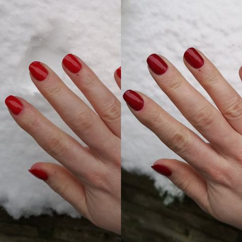 Red Nail Polish Colors, Fair Olive Skin, Red Nail Varnish, Nail Colors For Pale Skin, Red Suits, Christmas Nail Colors, Autumn Skin, Red Gel Nails, Fun Nail Colors