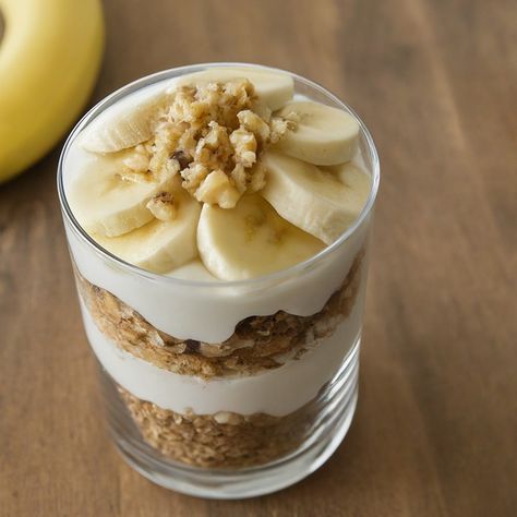 Banana Yogurt Parfait, Vegan Yogurt Parfait, Coffeeshop Ideas, Banana Parfait, Greek Yogurt Recipe, Banana Yogurt, Banana Granola, Granola Parfait, Mango Dessert Recipes