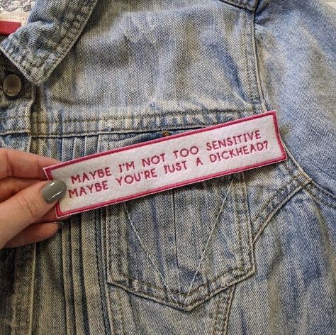 Jacket With Pins And Patches, Patches On Jacket, Clare Devlin, Patch Aesthetic, Clothes Patches, Funny Patches, Felt Patch, Clothing Embroidery, Bag Patches