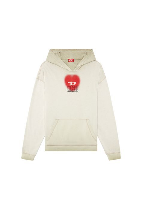 Designed for all genders, this pigment-dyed hoodie has a cool, lived-in fade and a combination of logos – the red D-heart motif is printed on the inside, creating a soft, watercolour effect. It's made from loopback cotton jersey in a relaxed silhouette.  By buying cotton products from Diesel, you’re supporting responsible cotton production through Better Cotton”. -Relaxed fit;Hood;Pouch pocket;Ribbed cuffs and hem;Unisex Diesel Hoodie, Beach Closet, Diesel Sweatshirt, Mens Fade, Online Closet, Versace Outfit, Boss Orange, School Dance, Cotton Hoodie