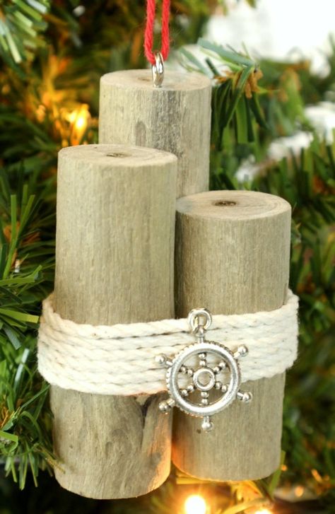 Nautical Piling Decor Ideas for Inside & Outdoors - Coastal Decor Ideas Interior Design DIY Shopping Nautical Tree Topper, Nautical Ornaments Diy, Sailboat Ornaments, Driftwood Ornaments, Nautical Christmas Tree, Nautical Christmas Ornaments, Beach Christmas Trees, Driftwood Christmas, Nautical Ornaments