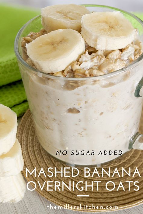 Mashed banana overnight oats are THE EASIEST kind of overnight oats that you can do. With only 4 ingredients you can’t get any easier. They are a great meal prep recipe and perfect for busy mornings. How To Make Overnight Oats Banana, Overnight Oats Bananas, Mashed Banana Overnight Oats, Banana Chia Overnight Oats, Banana Bread Overnight Oats Recipe, Overnight Oats Old Fashion Oats, Best Overnight Oats Recipe No Yogurt, Mush Overnight Oats Recipe Copycat, Banana Cream Overnight Oats