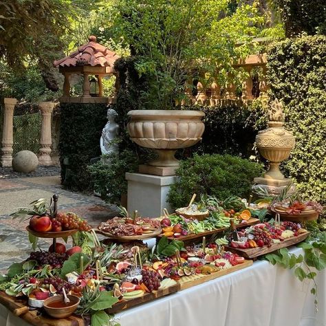 SAYANG | Los Angeles on Instagram: "So many photos of this table, can’t decide which is my favorite 🤩 #weddings #weddingplanner #grazingtable #graze #grazetable #charcuterieboard #charcuterie #eventstyling" Wedding Food Charcuterie, Garden Wedding Italian, Italian Villa Wedding Decor, Tuscan Wedding Food, Grazing Charcuterie Table, Italian Food For Wedding, Italian Buffet Wedding, Mediterranean Themed Wedding, Heavy Hors D’oeuvres Wedding Reception