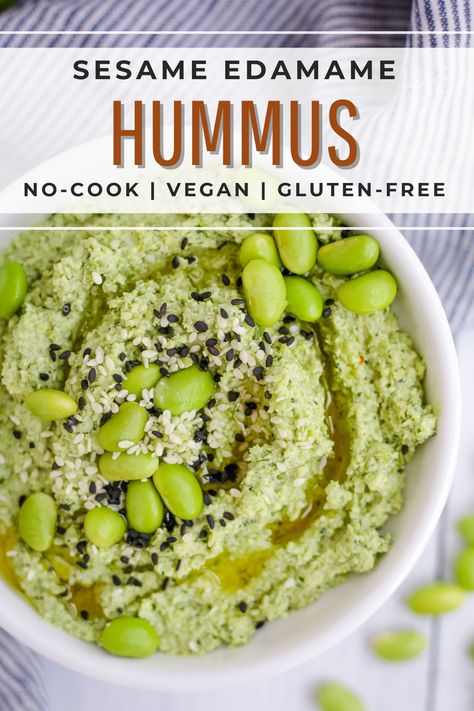 This simple edamame hummus recipe uses frozen edamame, sesame oil, and tahini. It has a delicious, fresh flavor and can be prepped ahead of time. Enjoy! #edamamehummus #easyedamamehummus #simplehummusrecipe #homemadehummusrecipe #edamamerecipes Edamame Hummus Without Tahini, Edamame Hummus Recipe, Frozen Edamame, Edamame Hummus, Edamame Recipes, Easy Hummus Recipe, Fuel Food, Hummus Recipes, Food Matters