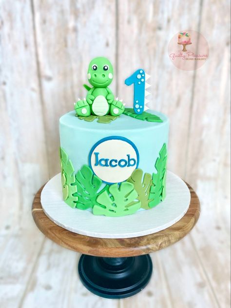 Dino First Birthday Cake, Simple Dino Cake, Bday Backdrop, Dino First Birthday, Dino Theme, Dino Cake, Fondant Cake Designs, Dinosaur Birthday Cakes, 1st Birthday Cake Topper