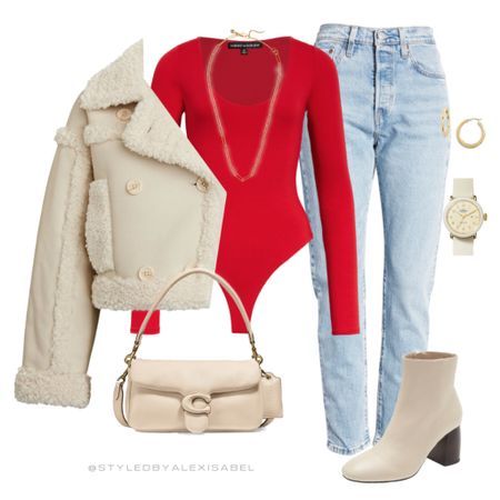 Red Long Sleeve Bodysuit, Shinola Watch, Ankle Boots Beige, Winter Style Guide, Beige Ankle Boots, Dr Closet, Boots Beige, Sweet Clothes, Chic Winter Outfits