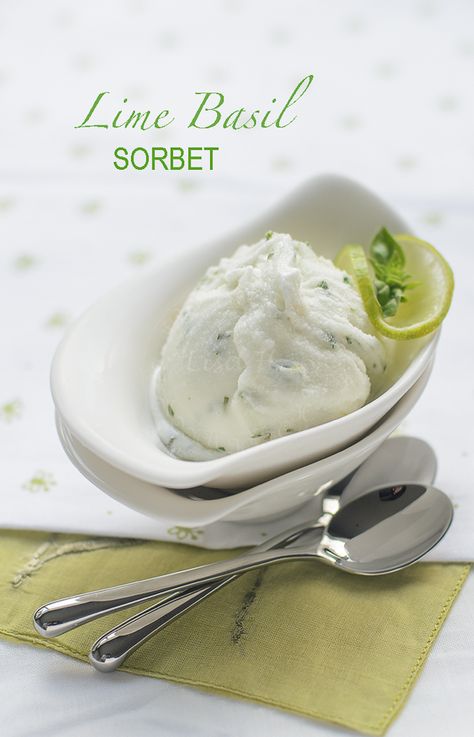 Basil Sorbet, Sorbet Recipe, Lime Sorbet, Lime Basil, Frozen Dessert Recipe, Sorbet Recipes, Australian Food, Exotic Food, Yogurt Recipes