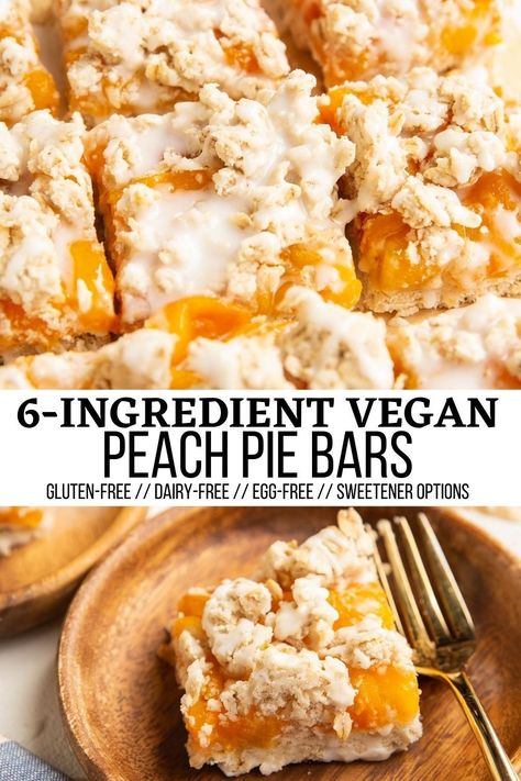 Gf Peach Recipes, Healthy Dessert Bars, Vegan Peach Pie, Gluten Free Peach Recipes, Oatmeal Shortbread, Bars With Oatmeal, Peach Pie Bars, Egg Free Desserts, Gluten Free Dairy Free Dessert