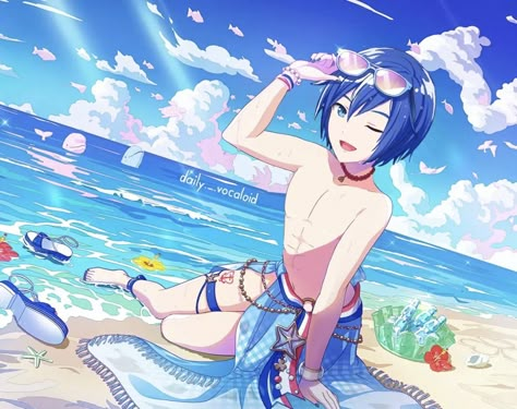 Kaito Vocaloid Wallpapers, Kaito Banner, Kaito Vocaloid Icons, Kaito Wallpaper, Kaito Pfp, Kaito Fanart, Summer Pfp, Vocaloid Wallpaper, Anime Beach