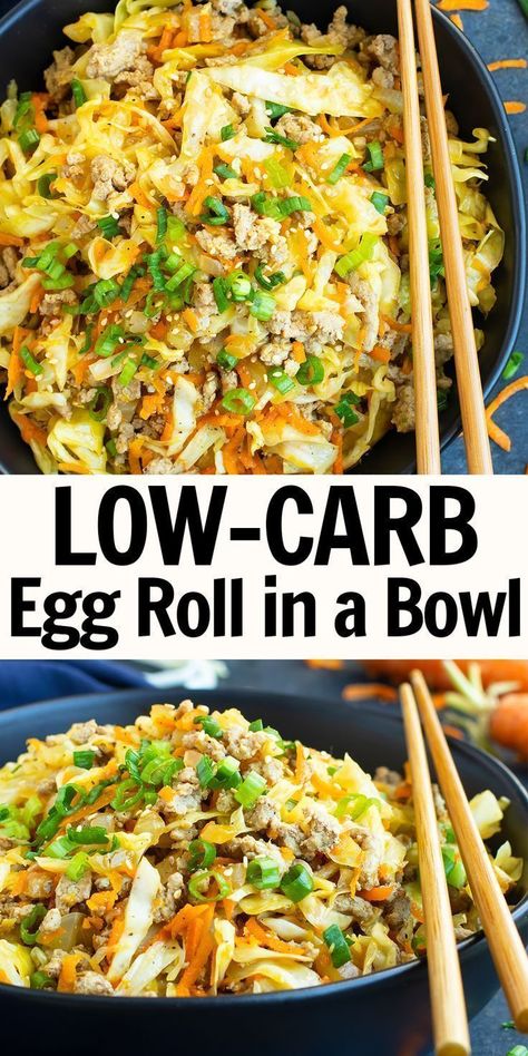 Easy Egg Roll, Ground Turkey Recipe, Egg Roll In A Bowl, Shredded Cabbage, Diner Recept, Resep Diet, Ground Turkey Recipes, Low Carb Dinner Recipes, Egg Roll