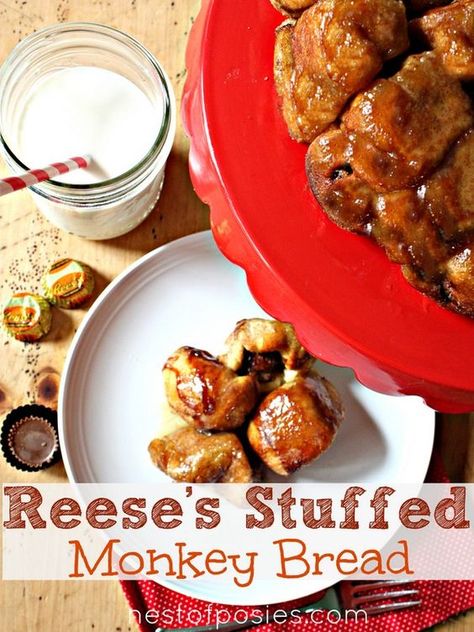 Reese's Stuffed Monkey Bread- I feel like this is what they feed you for breakfast in Heaven! Peanut Butter Cup Monkey Bread, Stuffed Monkey Bread, Monkey Breads, Stuffed Monkey, Peanut Butter Cup, Monkey Bread, Peanut Butter Recipes, Breakfast Breads, Sweet Stuff