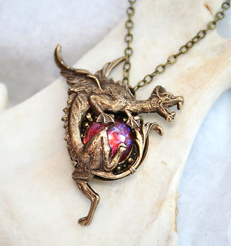 Opal Dragon, Dragons Breath Opal, Mexican Opal, Dragons Breath, Steampunk Necklace, Dragon Necklace, Magical Jewelry, Dragon Jewelry, A Dragon