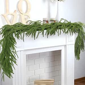 Farmhouse Christmas Garland Walmart, Rustic Christmas Garland Michaels Stores, Norfolk Pine Garland Fireplace, Norfolk Pine Garland Mantle, Afloral Real Touch Norfolk Pine Garland, Vine Decoration, Artificial Christmas Garland, Christmas Branches, Norfolk Pine