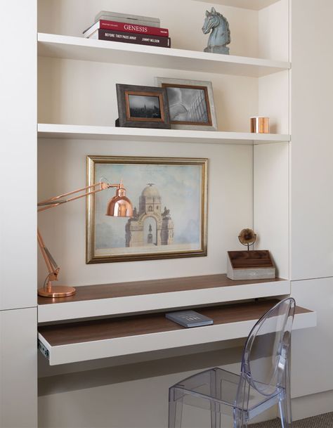 Alcove Desk, Bedroom Alcove, Alcove Storage, Hidden Desk, Hidden Spaces, Dressing Table Design, Desk In Living Room, Chimney Breast, Built In Desk