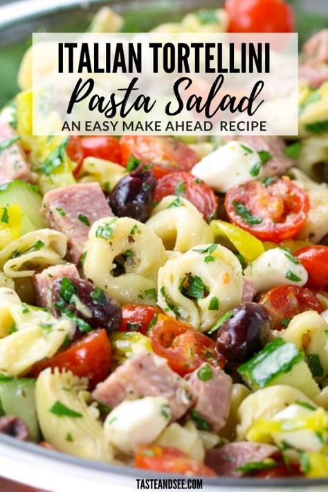 Italian Tortellini Pasta Salad, Italian Tortellini Pasta, Side Dish For A Crowd, Dish For A Crowd, Tortellini Pasta Salad Recipes, Italian Tortellini, Tortellini Pasta Salad, Mozzarella Pearls, Pasta Salad With Tortellini