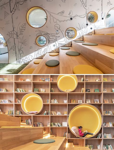 FRAME | Bugu Bugu Kids Center Zhangzhou Rocking Bed, Bed Montessori, Education Design Interior, School Library Design, Kindergarten Interior, School Building Design, Kindergarten Design, School Interior, Spatial Design