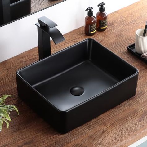 KARAMAG Black Vessel Sink,Rectangle 19"x15" Bathroom Sink Above Counter Porcelain Ceramic Small Sink Bowl Ceramic Vessel Sinks for Bathrooms Black Vessel Sink, Sink Above Counter, Sink Bowls, Sink Bowl, Small Sink, Bowl Ceramic, Vessel Sinks, Ceiling Fan In Kitchen, Bath Fixtures