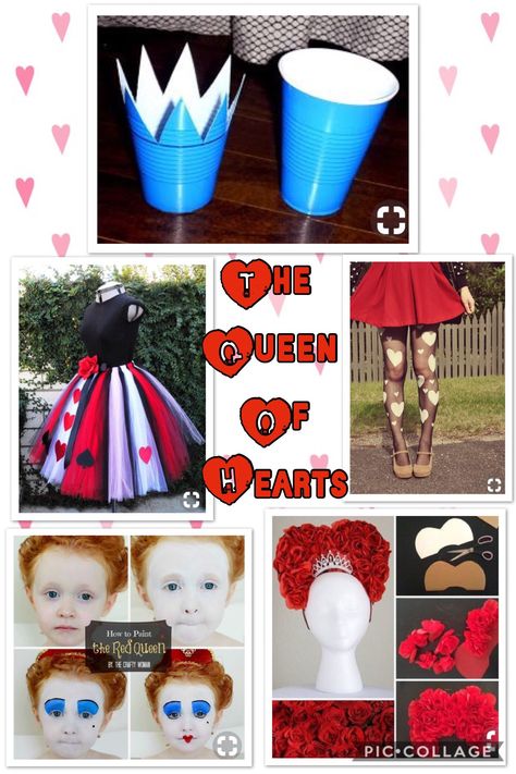 Diy Queen Of Hearts Costume, Homemade Halloween Costumes For Kids, Diy Queen Of Hearts, Peanuts Halloween Costume, Diy Fantasia, Heart Costume, Queen Of Hearts Costume, Doll Halloween Costume, The Queen Of Hearts