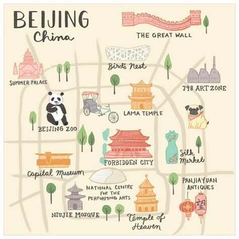 World Traveler - Beijing China Wall Art - 11.5x11.5 Beijing Map, Beijing Travel, Educational Wall Art, Oopsy Daisy, Fabric Wall Decals, Artist Biography, Beijing China, Print Decals, Illustrated Map