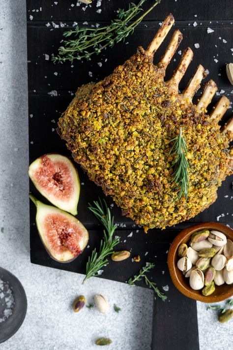 Oven roasted rack of lamb with a pistachio, thyme and rosemary crust. Yum! #pinacooks #rackoflamb Lamb Recipes Oven, Lamb Rack Recipe, Roasted Rack Of Lamb, Meat Ideas, Roast Rack Of Lamb, Crusted Rack Of Lamb, Special Occasion Dinner, Lamb Chop Recipes, Friends Recipes