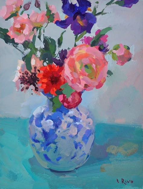 Gouache Painting Flowers, Gouache Inspiration, Lena Rivo, Pictures For Painting, Vibrant Bouquet, Flowers To Paint, Painting Gouache, Abstract Floral Paintings, Gouache Art