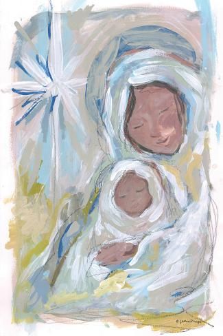 size: 18x12in Art Print: Mary by Jessica Mingo : Nativity Painting, Mary And Jesus, Christmas Paintings, Paint Party, Religious Art, Gray Green, Christmas Art, Framed Canvas Art, Art Lessons