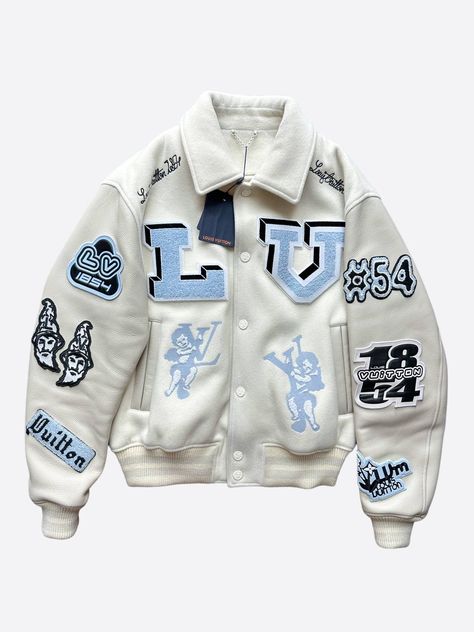 Luis Vuitton Outfits, Varsity Outfit, Vuitton Outfit, Louis Vuitton Jacket, Louis Vuitton Outfit, Varsity Jacket Outfit, Louis Vuitton White, Off White Jacket, Concept Clothing