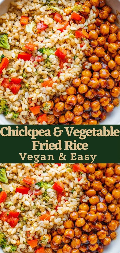 A healthy, protein packed dinner with fried rice & crispy chickpeas. Asian inspired and vegan. Chickpea Fried Rice, Lentil Fried Rice, Asian Chickpeas, Chickpea Stir Fry, Protein Packed Dinner, Chickpea And Rice Recipe, Chickpeas And Rice, Chickpea Vegan, Chickpea Fries