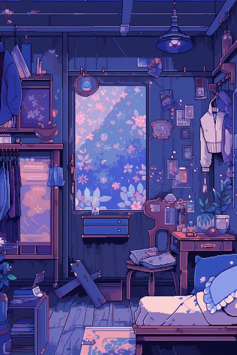 Visual Novel Aesthetic, Lofi Colour Pallet, Purple Pixel Aesthetic, Blue Lofi Aesthetic, Lofi Aesthetic Anime Wallpaper, 90s Anime Aesthetic Wallpaper, Minecraft In Real Life, Relaxing Wallpapers, Pixel Art Background