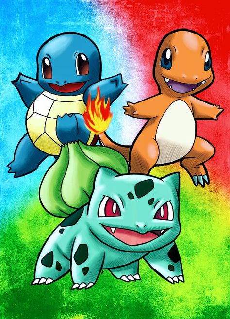 Charmander, Squirtle & Bulbasaur - Starters, Pokemon Bulbasaur Pokemon, Pokemon Painting, Pikachu Pikachu, Pokémon Diamond, Pokemon Bulbasaur, Pokemon Sketch, Pokemon Charmander, Pokemon Starters, Pikachu Art