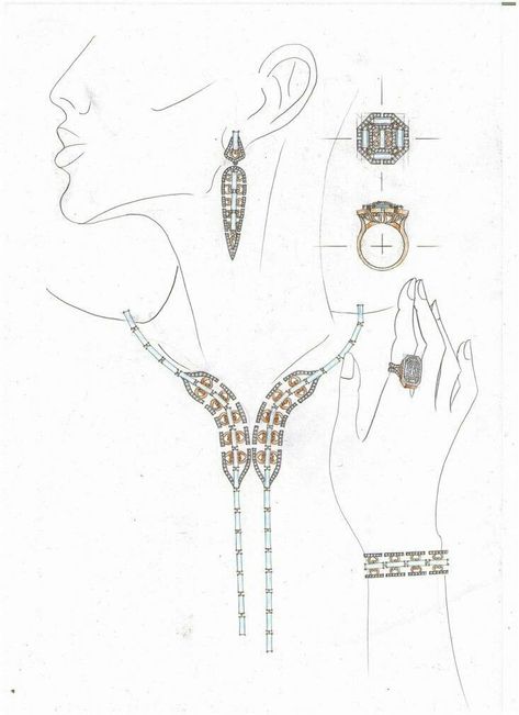 Necklaces Sketch, Necklace Sketch, Jewellery Illustration, Jewelry Sketch, Jewel Drawing, Jewelry Rendering, Art Jewelry Design, Jewellery Design Sketches, Jewelry Illustration