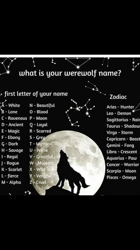 Names For Wolves, Wolf Language, Therian Name Ideas, Therian Names, Wolf Names, Assassin Names, Funny Name Generator, Werewolf Name, Magical Wolf