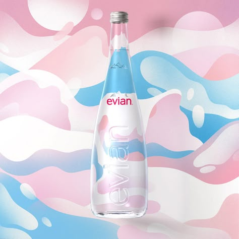 Evian Water on Behance Water Package Design, Water Branding Design, Water Illustration Design, Water Packaging Design, Water Graphic Design, Evian Water, Water Packaging, Drinks Packaging Design, Bottle Design Packaging