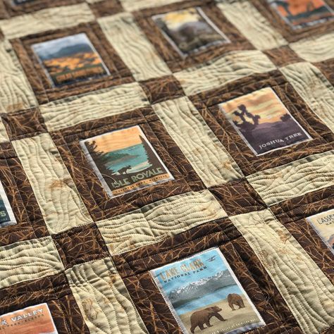 National Park Quilt Blocks Patterns, National Parks Panel Quilt Ideas, National Park Quilt Blocks, Simple Quilting, Camping Quilt, Quilt Panels, Panel Quilt Patterns, Sewing Machine Projects, American Quilt