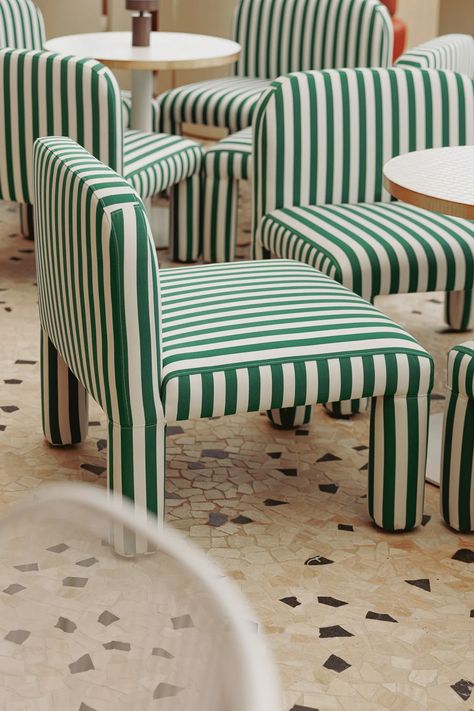 Designing Seamless Spaces: Outdoor Fabrics in Hospitality | Zepel Fabrics & Wallpapers Striped Outdoor Furniture, Striped Accent Chair, Joy Decorations, Outdoor Fabrics, Willemstad, Furniture Details, Take A Seat, Floor Cushion, Floor Cushions