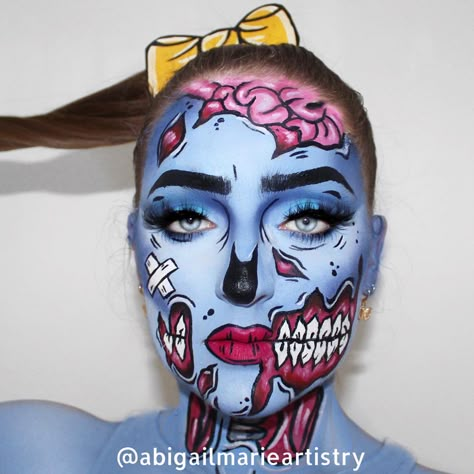 Cartoon Zombie Makeup, Zombie Pop, Comic Book Zombie Makeup, Comic Zombie Makeup, Pop Art Zombie Makeup, Pop Art Costume, Pop Art Zombie, Monster Makeup, Pop Art Makeup